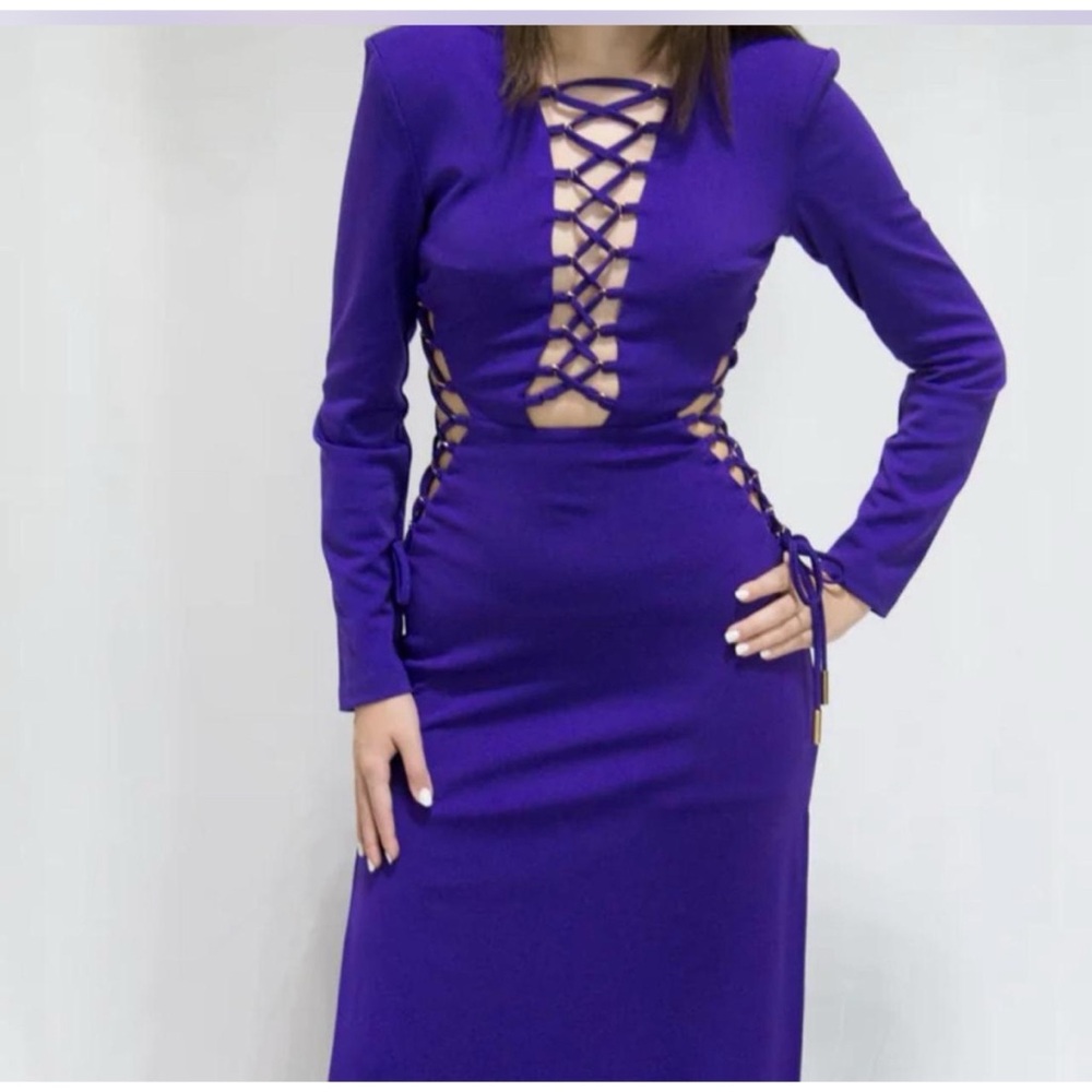 Elegant Purple Long Sleeve Maxi Dress